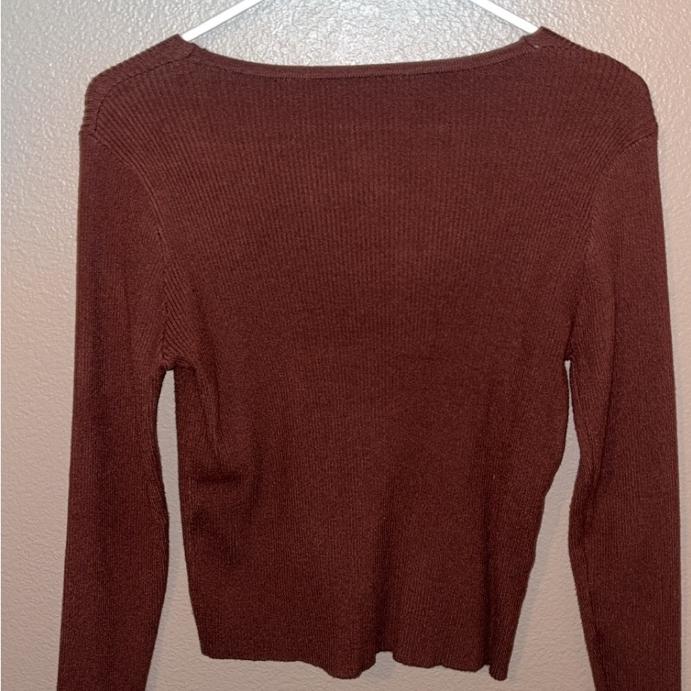 Brown Ribbed Button-Up Cardigan - Picture 3 of 3